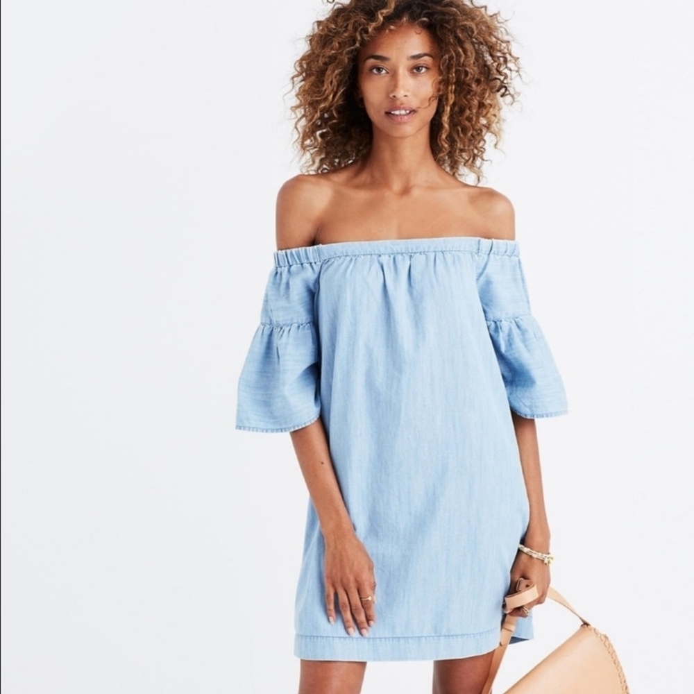 Blue Knee-Length Sundress with Puff Sleeves